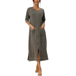 cheibear Women's Front Zipper with Pockets Maternity Long Sleep Robes - 1 of 4