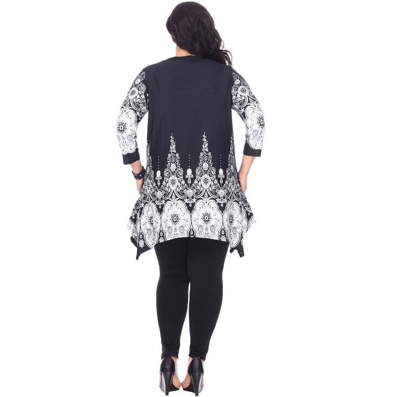 Women's Plus Size 3/4 Sleeve Printed Dulce Tunic Top - White Mark, 3 of 4