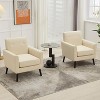 Modern Accent Chair with Linen Fabric, Upholstered Single Sofa Chair with Wood Legs & Thick Cushion, White Comfy Reading Armchair - 3 of 4