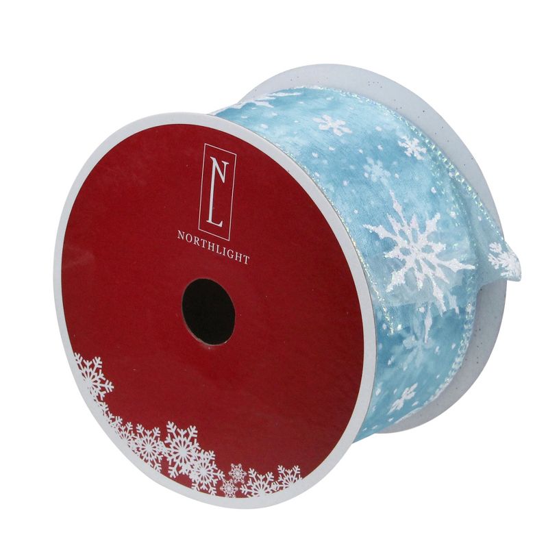 Northlight Sparkly Blue and White Snowflake Christmas Wired Craft Ribbon 2.5" x 16 Yards, 3 of 7
