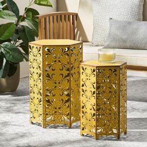 Maggift Patio End Tables Accent Side End Table for Outdoor and Indoor, Garden, Backyard Use, Special Design, Gold, 14.25"*12.25"*22" - 1 of 4