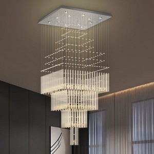 Ludomide Modern Square Raindrop Crystal Chandelier Large Flush Mount Ceiling Light Fixture for High Ceilings Staircase Foyer W31.5 x H78.8 - 1 of 4