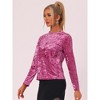 INSPIRE CHIC Women's Casual Vintage Velvet Crew Neck Long Sleeve T-shirts - 3 of 4
