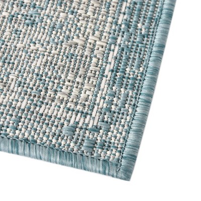 Aqua Blue Flat Woven Rectangular Outdoor Rug