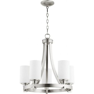 Quorum Lighting LANCASTER 5LT CHAND - Satin Nickel, 5 Lights, Glass, 21W x 21.5H, Chain Hanging, Dry Rated - 1 of 1