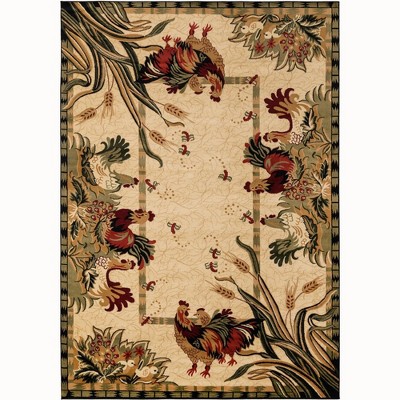 Ivory and Red Synthetic Rectangular Farmhouse Area Rug
