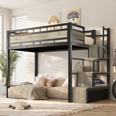 CSBDHome Twin Size Loft Bed With Stairs