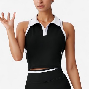 Anna-Kaci Active Women's Sleeveless Cropped Polo Top with Contrast Collar and Side Stripe Detail - 1 of 4
