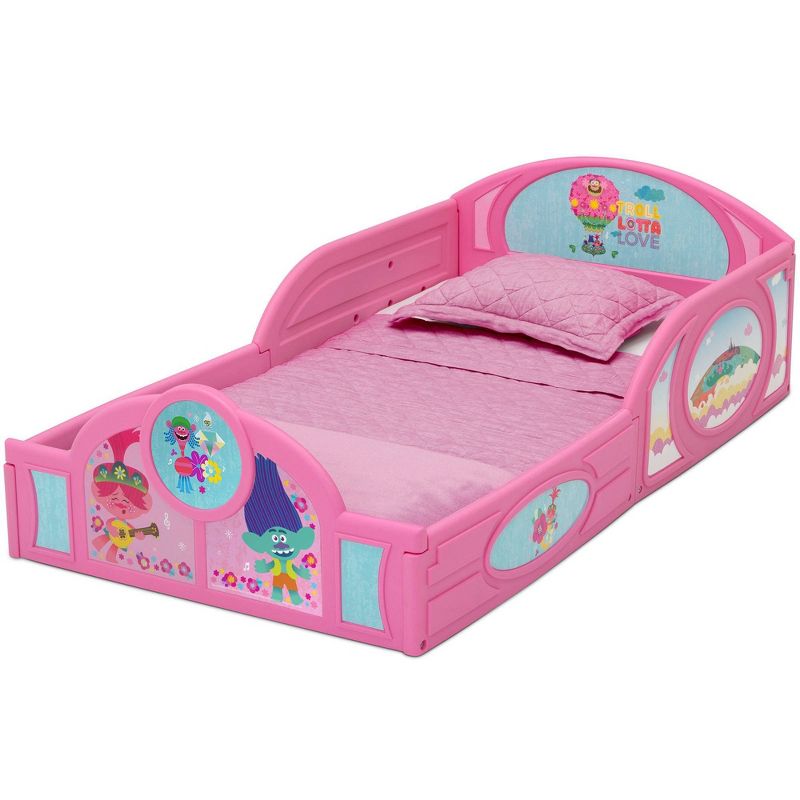 Toddler Trolls World Tour Plastic Sleep and Play Kids&#39; Bed with Attached Guardrails - Delta Children, 4 of 12