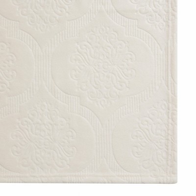 Ivory Ultra Soft Fleece Throw Blanket with Ogee Damask Pattern