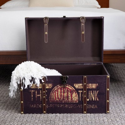 Large Vintage Brown Distressed Storage Trunk with Brass Accents