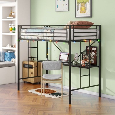 NicBex Twin  Loft Bed with Guardrail,Metal Loft Bed Frame with Ladder,Bed Frame for Adults,Kids,Box Spring Not Required,Black