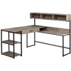 Vynxaria Modern L-Shaped Corner Computer Desk Brown Laminate  Black Metal Frame with Storage Drawers for Home Office Laptop Work - 2 of 4
