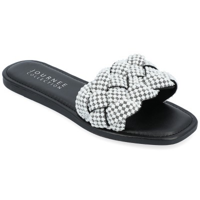 Journee Collection Womens Railley Slip On Slide Flat Sandals