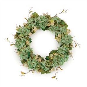 Hydrangea and Seedum Floral Wreath 32"D - 1 of 3