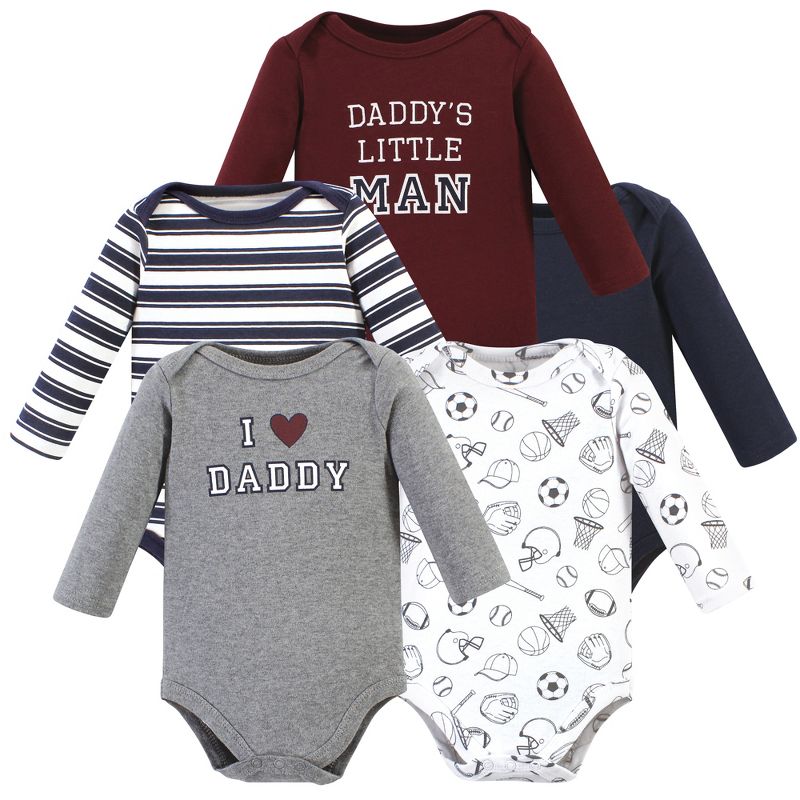 Hudson Baby Infant Boy Cotton Long-Sleeve Bodysuits, Boy Daddy 5-Pack, 1 of 8