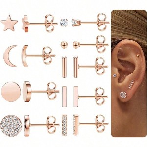 9 Pairs Stainless Stud Earrings for Women, Star Moon Bar Earring Sets, Cute Hypoallergenic Small Stud Earring - 1 of 4