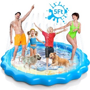 Skirfy 66" Sprinkler Splash Pad for Kids and Dogs, 5FT PVC Baby Play Mat, 0.22mm Non-Slip Thickened Puppy Pool, Blue - 1 of 4