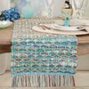 Saro Lifestyle Handwoven Net Chindi Table Runner, Blue, 16"x72" - 3 of 3