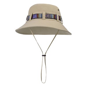 Anna-Kaci Wide Brim Bucket Hat with Colorful Ribbon Trim Breathable Mesh Lining and Adjustable Chin Strap for Outdoor Use - 1 of 4