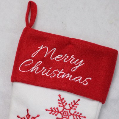 Red and White Snowflake Embroidered Christmas Stocking