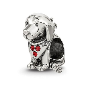Black Bow Jewelry Sterling Silver & Red Crystals Bandana Dog w/ Dangling Tail Bead Charm - 1 of 4