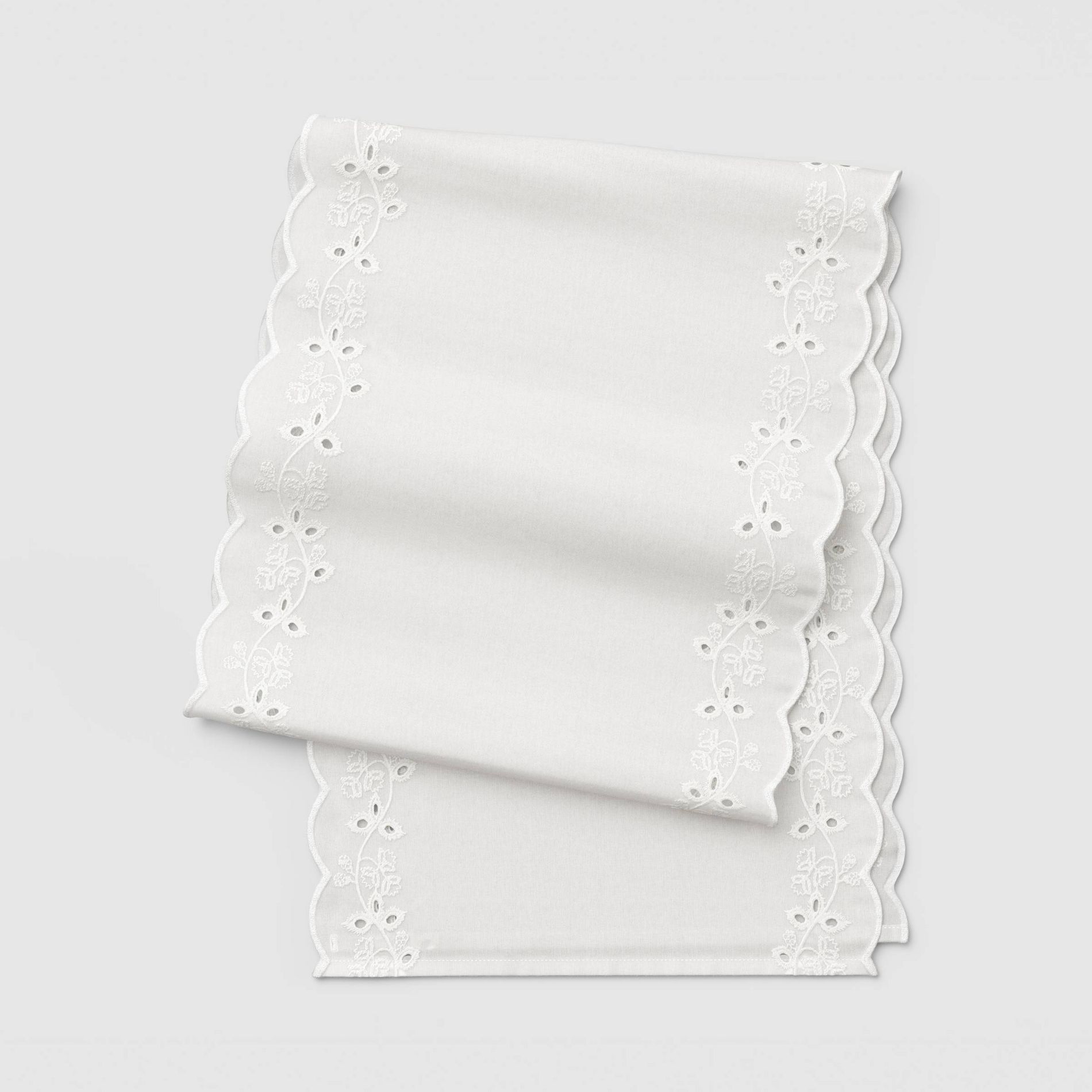 72"x14" Table Runner Eyelet Ivory Scallop - Threshold™