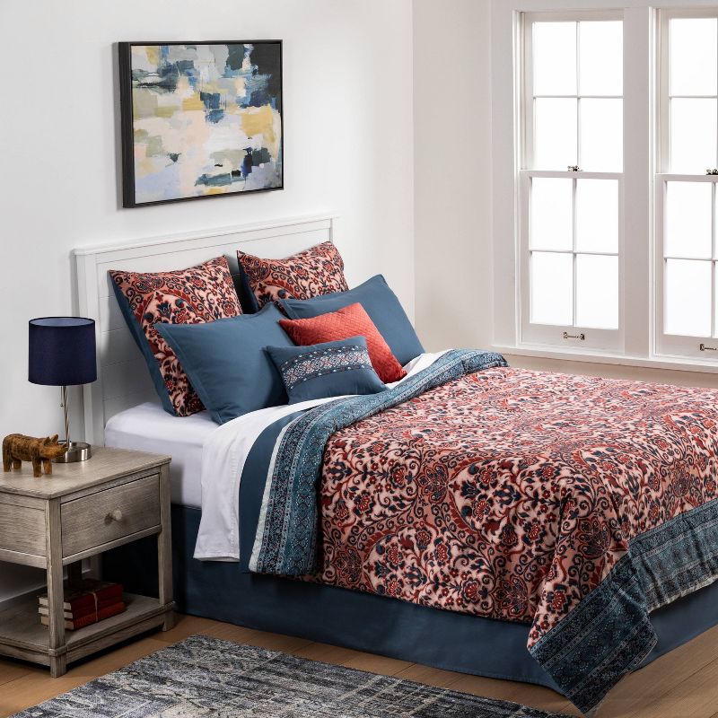 8pc Printed Paisley with Border Comforter Bedding Set Rose/Blue - Threshold™, 2 of 9