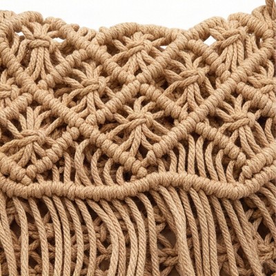 Сумки Alilang Macrame Fringe Shoulder Bag Knotted Rope Crossbody Handbag Boho Woven Tassel Bag Lightweight Handmade Style Purse - Khaki — фото 4