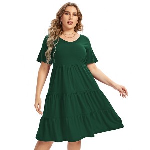 Women's Plus Size Casual Dress Lantern Sleeve Ruffle Swing Tunic Mini Dress - 1 of 1