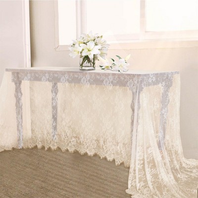 Wikineon Lace Tablecloth 5 Pack Ivory Wedding Table Cloth 60 x 120 Inch Rustic Table Overlay Sheer Table Cloths for Vintage Party Floral Decorations