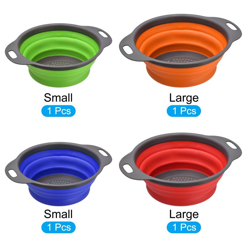 Unique Bargains Collapsible Colander Set Silicone Round Foldable Strainer Suitable for Pasta Vegetables Fruits, 2 of 6