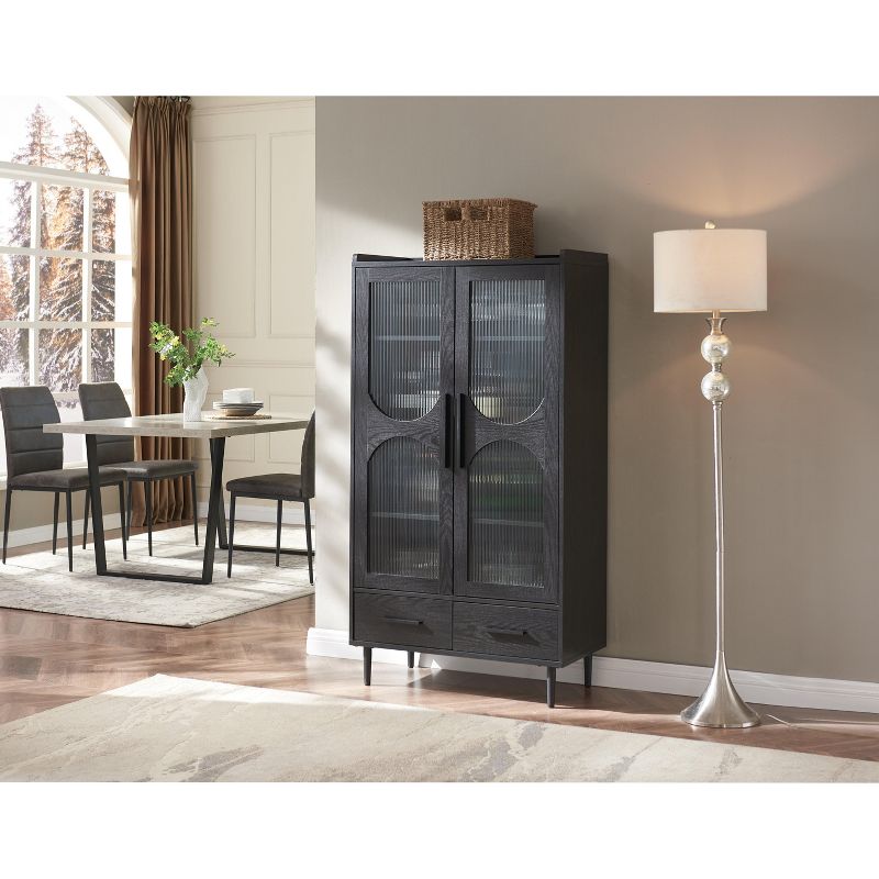 Home Source 59" Exquisite Bar Wine Cabinet with Glass Door, Adjustable Shelves, Glass Stemware Rack, 1 of 2