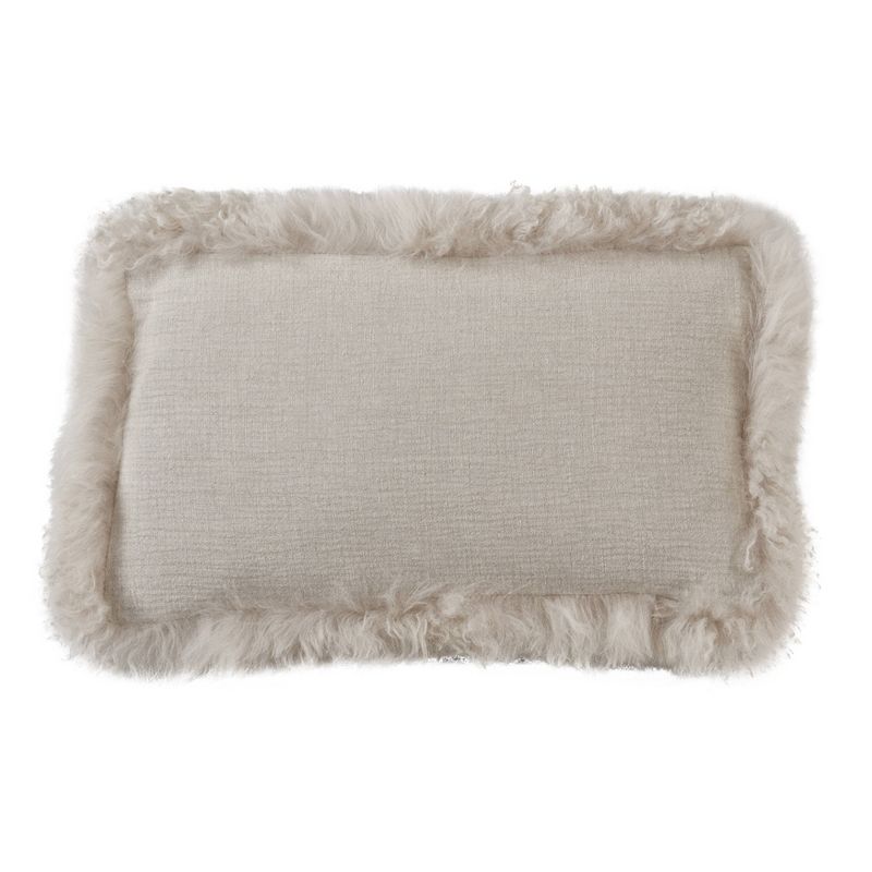 12"x20" Oversize Luxurious Linen Poly Filled with Plush Lamb Fur Border Lumbar Throw Pillow - Saro Lifestyle, 1 of 5