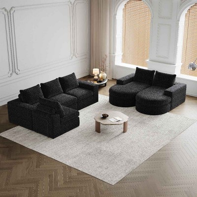 Modern Curved L-Shaped Sectional Sofa with Chaise, Double Cushion Design Modular Sofa, Upholstered Couch with Chenille Cover-Cuddlewood