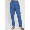 Slickblue Women's Denim Jogger Pants, Elastic Waist, Slouchy Fit, Cargo Style with Pockets, Blue, Size S-L - 2 of 4