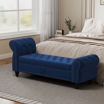 CAVINAS 64.5" End of Bed Storage Bench, Nail Tufted Shoe Rack Bench with Armrest Bedroom Storage Bench for Bedroom, Living Room