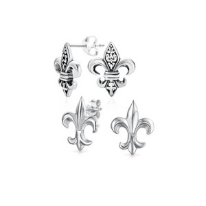 Bling Jewelry Set of 2 Fleur De Lis Stud Earrings in Sterling