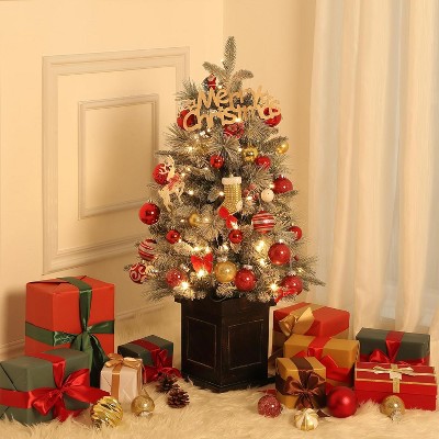 3 Ft Pre-Lit Christmas Tree, Artificial Christmas Trees with Base, Xmas Trees with 78  Lights