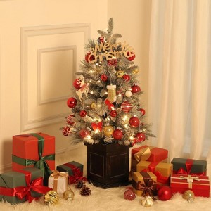 3 Ft Pre-Lit Christmas Tree, Artificial Christmas Trees with Base, Xmas Trees with 78  Lights - 1 of 4