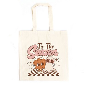 City Creek Prints Tis The Season Pumpkin Ghost Canvas Tote Bag - 15x16 - Natural - 1 of 2