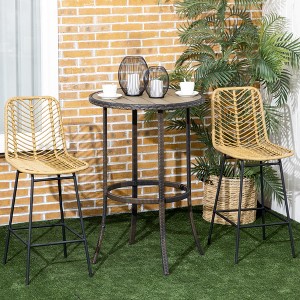 Rattan Bar Stools Set of 2, 26" Counter Height Barstools, Boho Kitchen Island Stools with Breathable Wicker Seat and Back, Yellow - 1 of 4