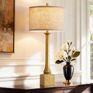 GTCLIGHTING 34.5" Gold Table Lamps for Living Room,Retro Bedside Lamps with Fabric Shade for Bedroom Nightstand,Rotary Switch - 1 of 4