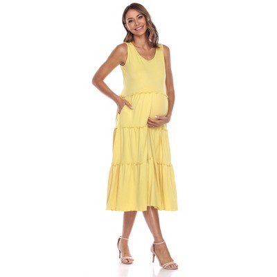 Maternity Plus Size Scoop Neck Tiered Midi Dress - White Mark