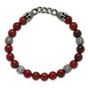 Chisel Stainless Steel Antiqued White Bronze-plated Knight Helmets 8.5mm Red Obsidian Beaded 7.25" Stretch Bracelet - 3 of 4