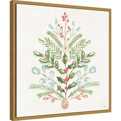 Elegant Holiday Botanical Christmas Tree Canvas Print with Gold Frame
