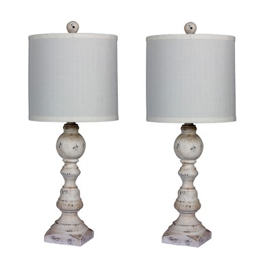 2pk Distressed Balustrade Resin Table Lamps White  - Fangio Lighting