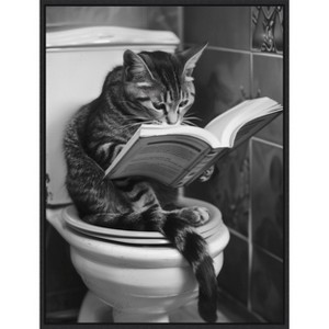 Amanti Art Literary Litter Box Cat by Niky Rahner Framed Canvas Wall Art - 1 of 4