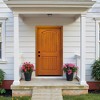 Lirago 2 Panel Plank Arch Top Fiberglass Front Doors 36  inch  x 80  inch  Right Hand Inswing Brown Wooden Grain Finish with Door Jamb - 3 of 4