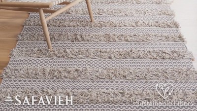 Ivory and Beige Striped Wool Cotton Runner Rug